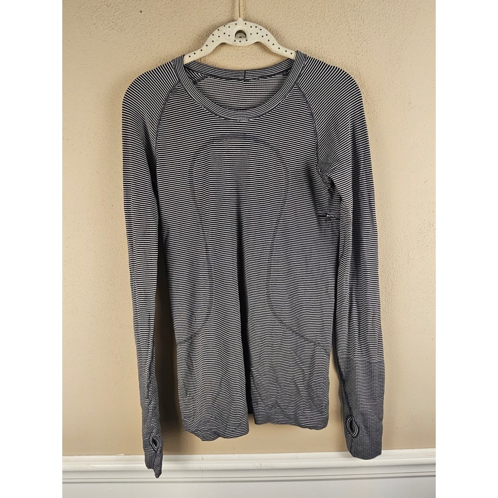 Lululemon Womens Black White Striped Long Sleeve Swiftly Tech Tee Tshirt Top 6